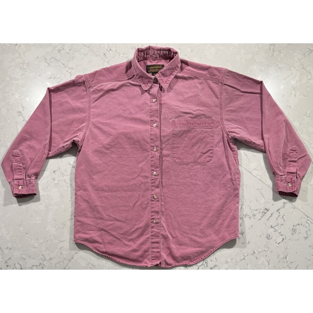 Vintage 90s Eddie Bauer Shirt Womens XS Petite Pink Rose Long Sleeve Button Up